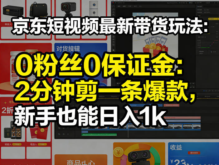 京东短视频最新带货玩法，0粉丝0保证金，2分钟剪一条爆款，新手也能日入1k+【揭秘】-识享社