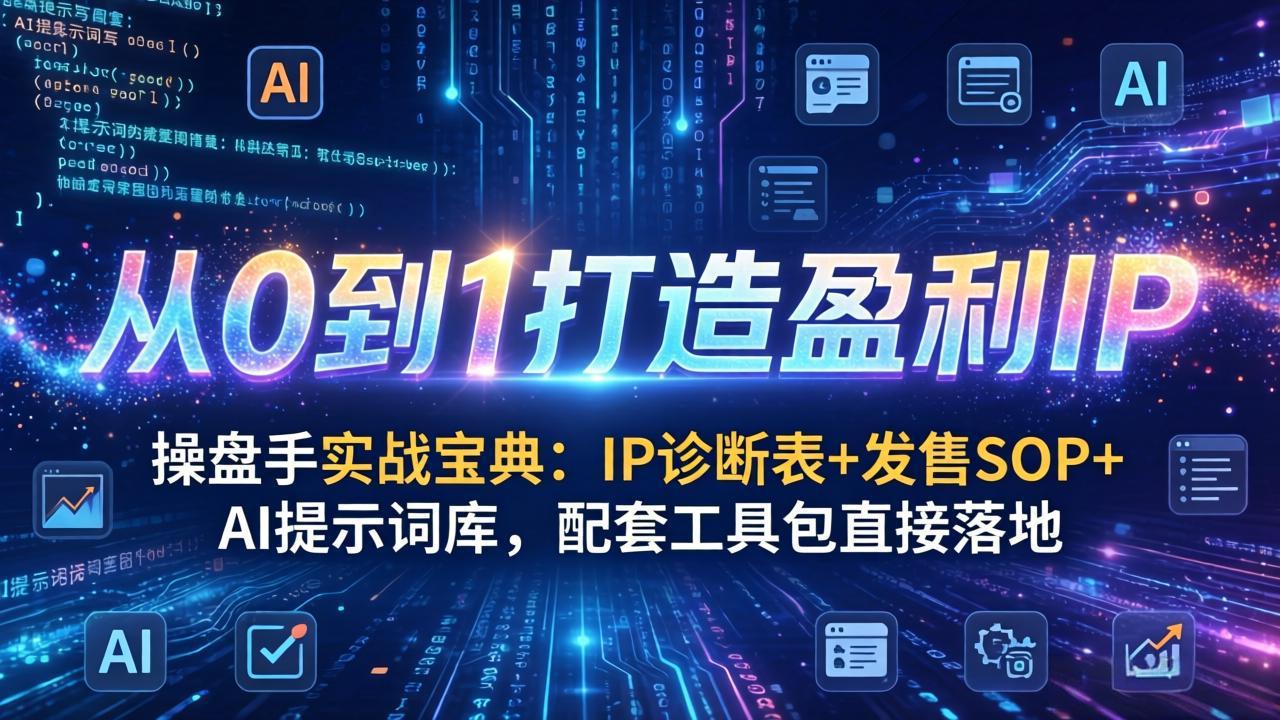 操盘手实战宝典:IP诊断表+发售SOP+AI提示词库,配套工具包直接落地,从0到1打造盈利IP-识享社