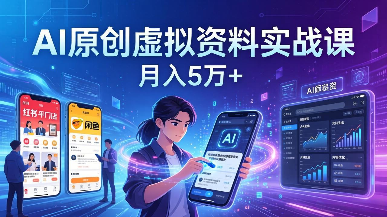AI原创虚拟资料实战课:2026新机会,小红书闲鱼开店,普通人用AI轻松变现,月入5万+-识享社