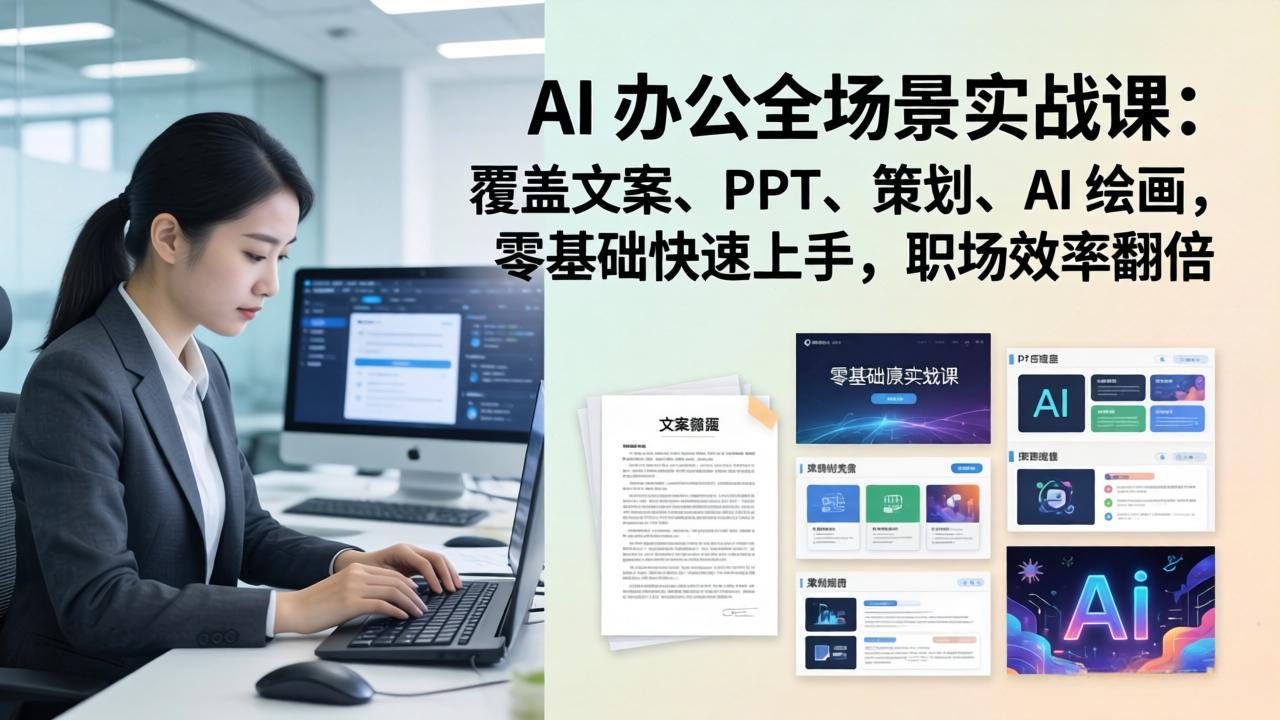 AI 办公全场景实战课:覆盖文案、PPT、策划、AI 绘画,零基础快速上手,职场效率翻倍-识享社