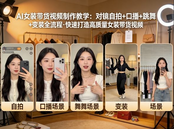 AI女装带货视频制作教学，对镜自拍、口播、跳舞、变装全流程，快速打造高质量女装带货视频-识享社
