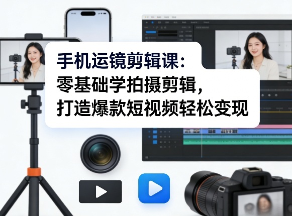 手机运镜剪辑课：零基础学拍摄剪辑，打造爆款短视频轻松变现-识享社