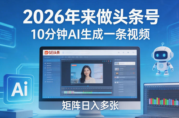 2026年来做头条号,10分钟AI生成一条视频,矩阵日入多张-识享社