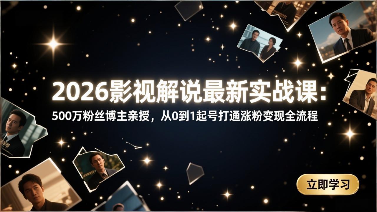 2026影视解说最新实战课:500万粉丝博主亲授,从0到1起号打通涨粉变现全流程-识享社