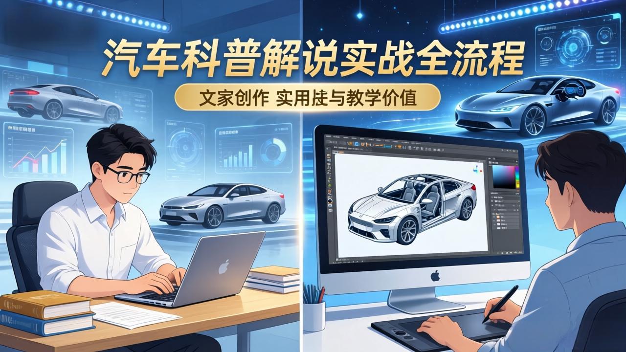 抖音汽车科普解说实战:文案+动画+画面处理+去水印全流程,打造专业汽车科普视频-识享社