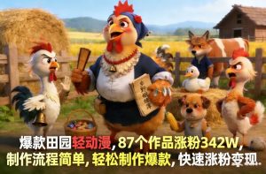 爆款田园轻动漫，87个作品涨粉342W，制作流程简单，轻松制作爆款，快速涨粉变现-识享社