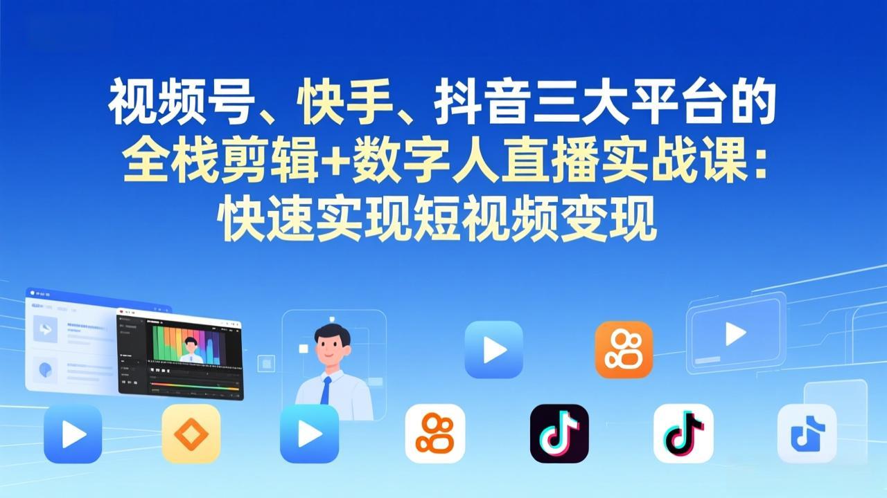 视频号+快手+抖音三大平台的全栈剪辑+数字人直播实战课-3月更新:快速实现短视频变现-识享社