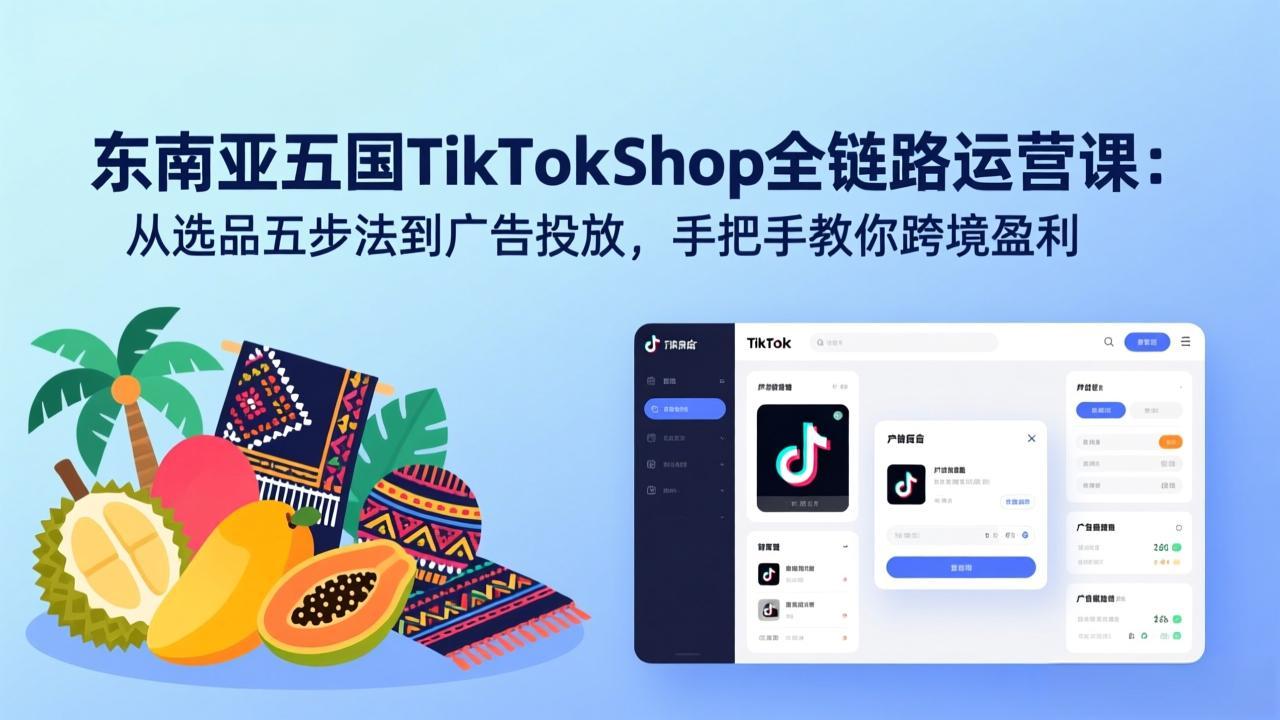 东南亚五国TikTok Shop全链路运营课：从选品五步法到广告投放，手把手教你跨境盈利-识享社