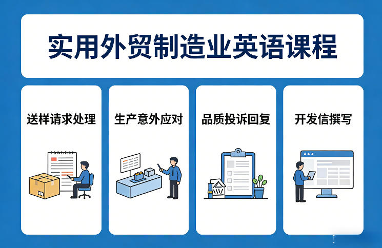 实用外贸制造业英语课程,教你专业处理送样请求、应对生产意外、回复品质投诉、撰写开发信等-识享社