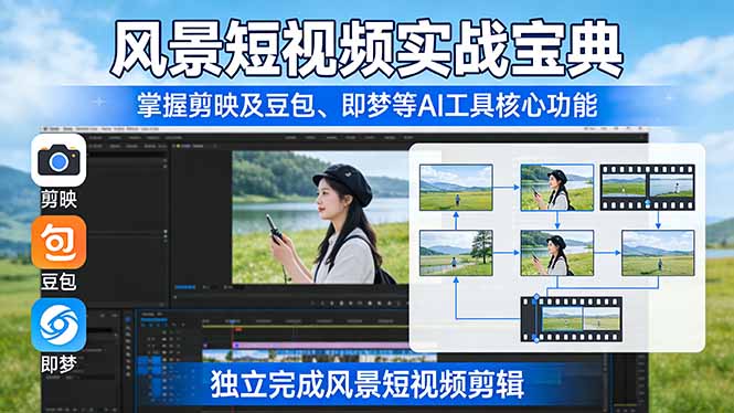 风景短视频实战宝典:掌握剪映及豆包、即梦等AI工具的核心功能,独立完成风景短视频剪辑-识享社