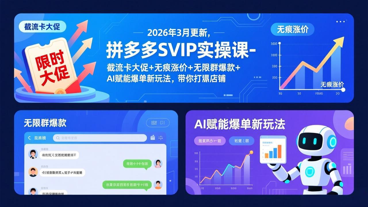 拼多多SVIP实操课-26年3月,截流卡大促+无痕涨价+无限群爆款+AI赋能爆单新玩法,带你打爆店铺-识享社