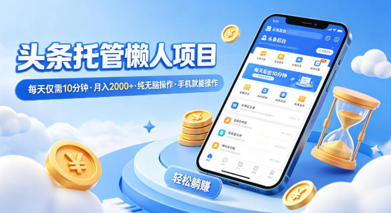 头条托管懒人项目,每天仅需10分钟,月入2000+,纯无脑操作,手机就能操作【揭秘】-识享社