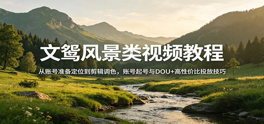 文鸳风景类视频教程：从账号准备定位到剪辑调色，账号起号与DOU+高性价比投放技巧-识享社