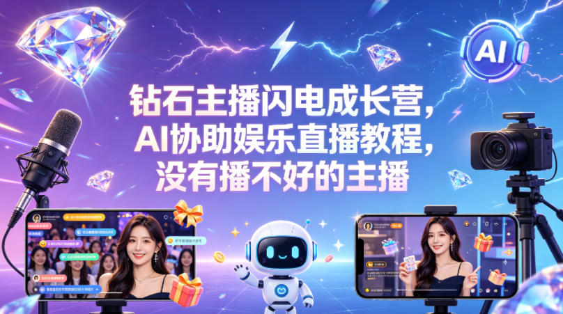钻石主播闪电成长营，Al协助娱乐直播教程，没有播不好的主播-识享社