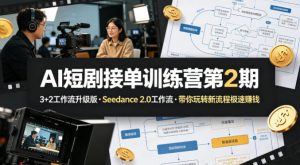 AI短剧接单训练营第2期，3+2工作流升级版，Seedance 2.0工作流，带你玩转新流程极速賺钱-识享社