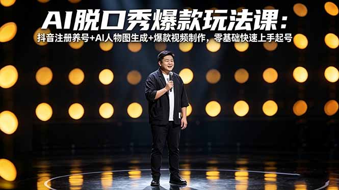 AI脱口秀爆款玩法课:抖音注册养号+AI人物图生成+爆款视频制作,零基础快速上手起号-识享社