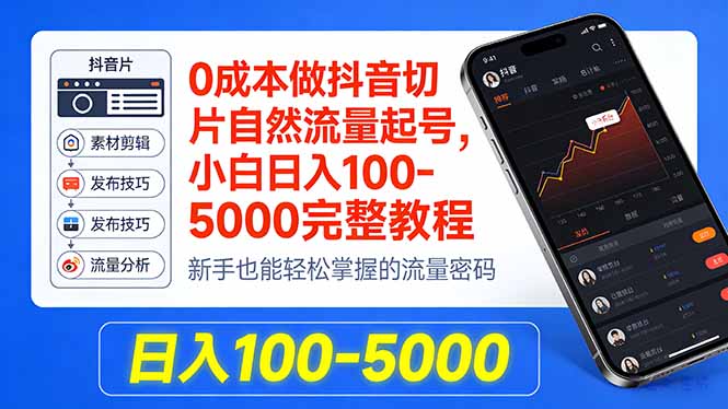 0成本做抖音切片自然流量起号,小白日入100-5000完整教程-识享社