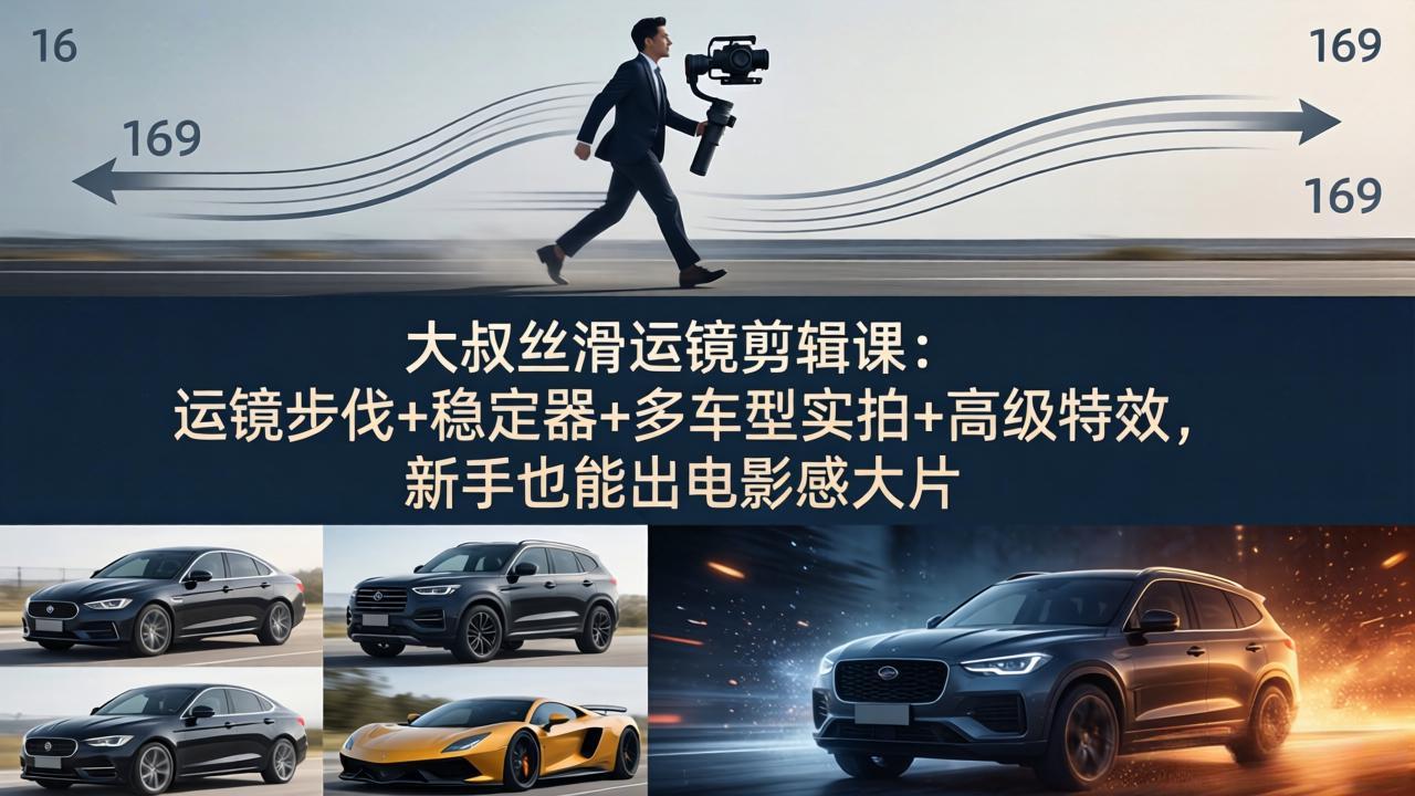 大叔丝滑运镜剪辑课:运镜步伐+稳定器+多车型实拍+高级特效,新手也能出电影感大片-识享社
