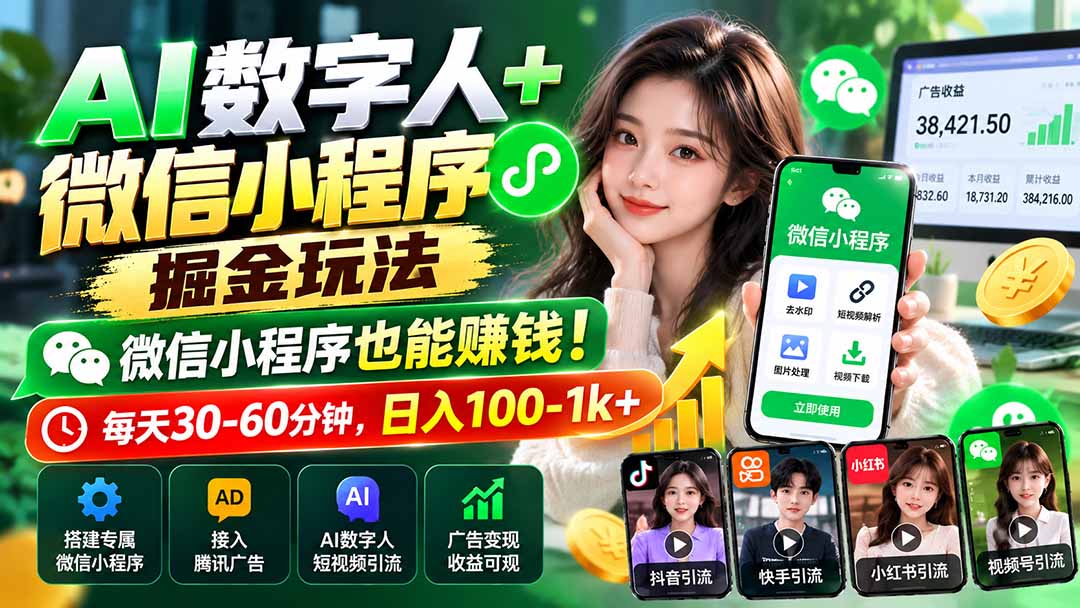 AI数字人+微信小程序掘金玩法：微信小程序也能赚钱！每天30-60分钟，日入100-1k+-识享社