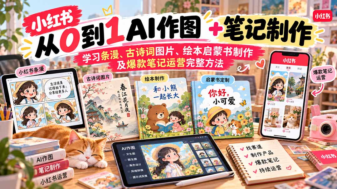 2026小红书AI内容创作从0到1:学习条漫、古诗词图片、绘本启蒙书制作及爆款笔记运营完整方法-识享社