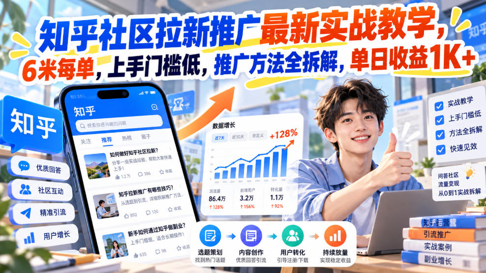 知乎社区拉新推广最新实战教学，6米每单，上手门槛低，推广方法全拆解，单日收益1K+！(更新0930)-识享社