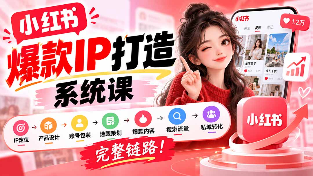 【无水印】小红书爆款IP打造课:IP定位→产品设计→账号包装→选题策划→爆款内容→搜索流量→私域转化,完整链路-识享社