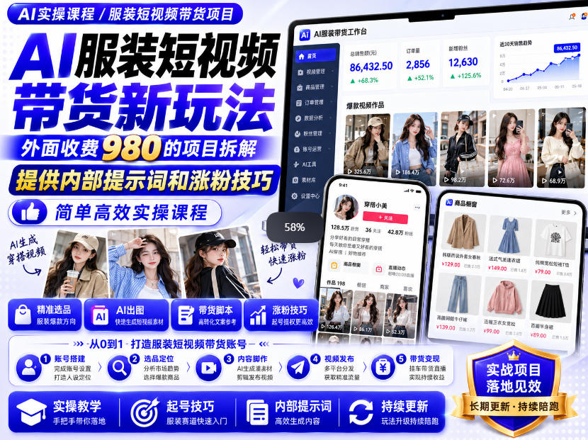 外面收费980AI快手带货系统课程,内部课程首次外放,操作简单高效,一分钟一条爆款视频-识享社