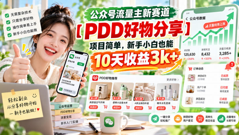 公众号流量主新赛道【PDD好物分享】,项目简单,新手小白也能10天收益3k+-识享社