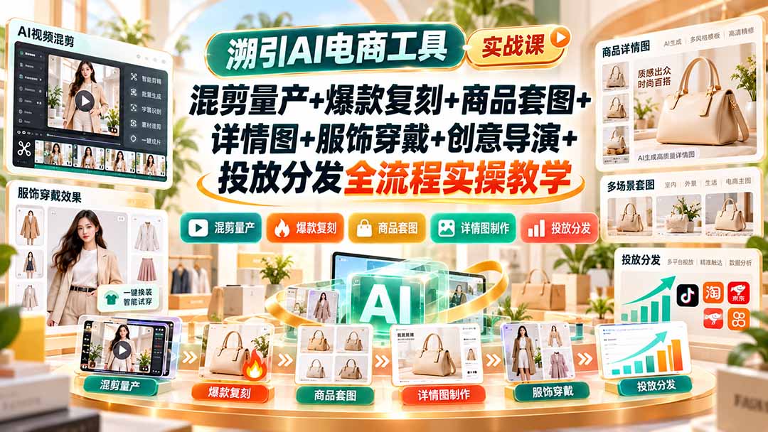 溯引AI电商工具实战课:混剪量产+爆款复刻+商品套图+详情图+服饰穿戴+创意导演+投放分发全流程实操教学-识享社