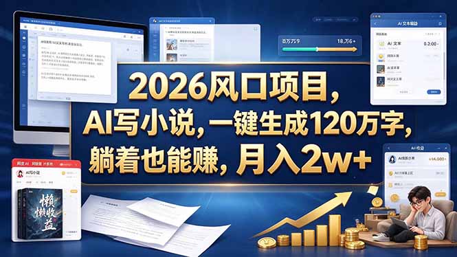 2026 风口项目,AI 写小说,一键生成 120 万字,躺着也能赚,月入 2w +-识享社