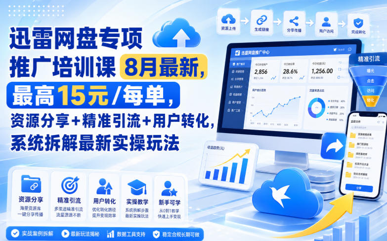 迅雷网盘专项推广培训课9月最新，最高15米/每单，资源分享+精准引流+用户转化，系统拆解最新实操玩法(更新0930)-识享社