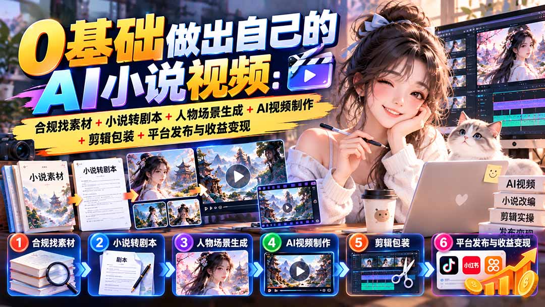 0基础做出自己的AI小说视频：合规找素材+小说转剧本+人物场景生成+AI视频制作+剪辑包装+平台发布与收益变现-识享社