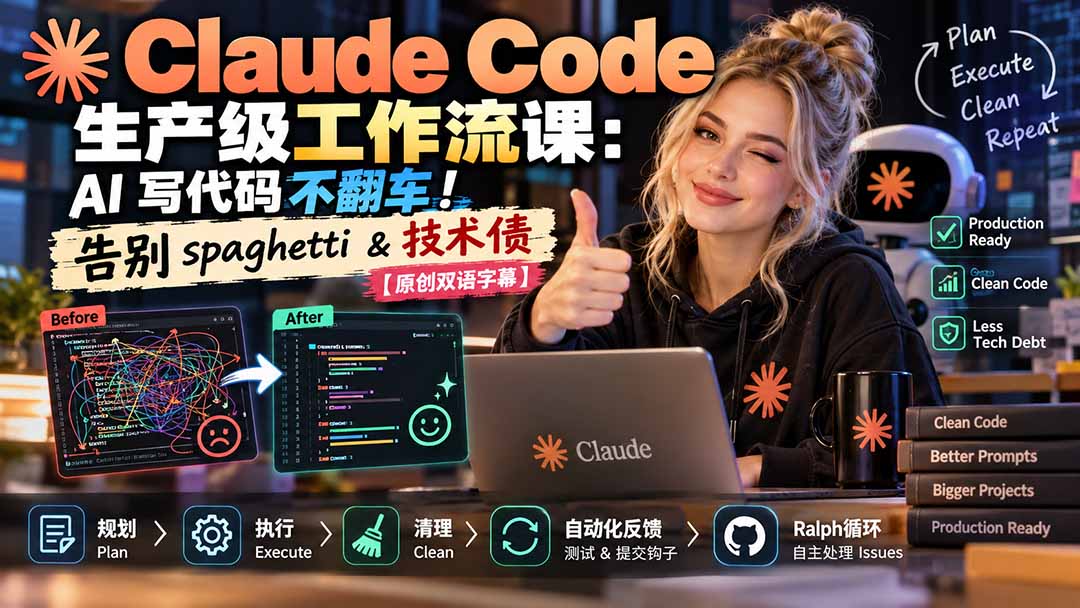 Claude Code 生产级工作流课：AI 写代码不翻车！告别 spaghetti & 技术债【原创双语字幕】-识享社