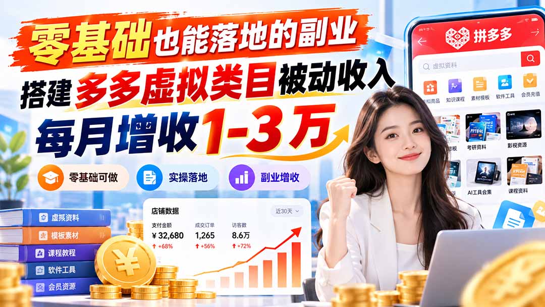 零基础也能落地的副业，搭建多多虚拟类目被动收入，每月增收 1-3 万-识享社