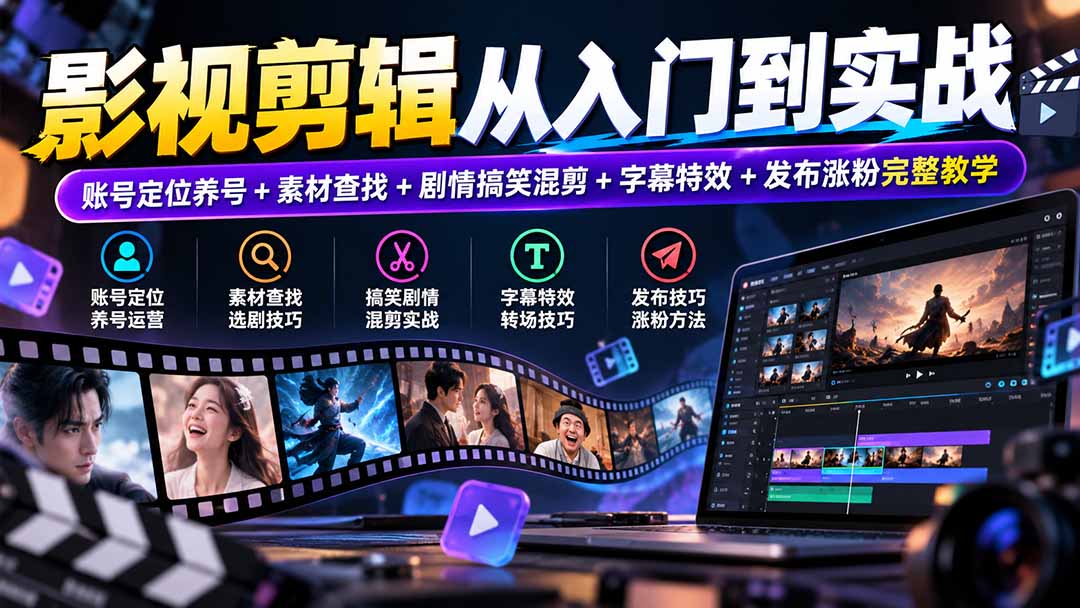 影视剪辑从入门到实战:账号定位养号+素材查找+剧情搞笑混剪+字幕特效+发布涨粉完整教学-识享社