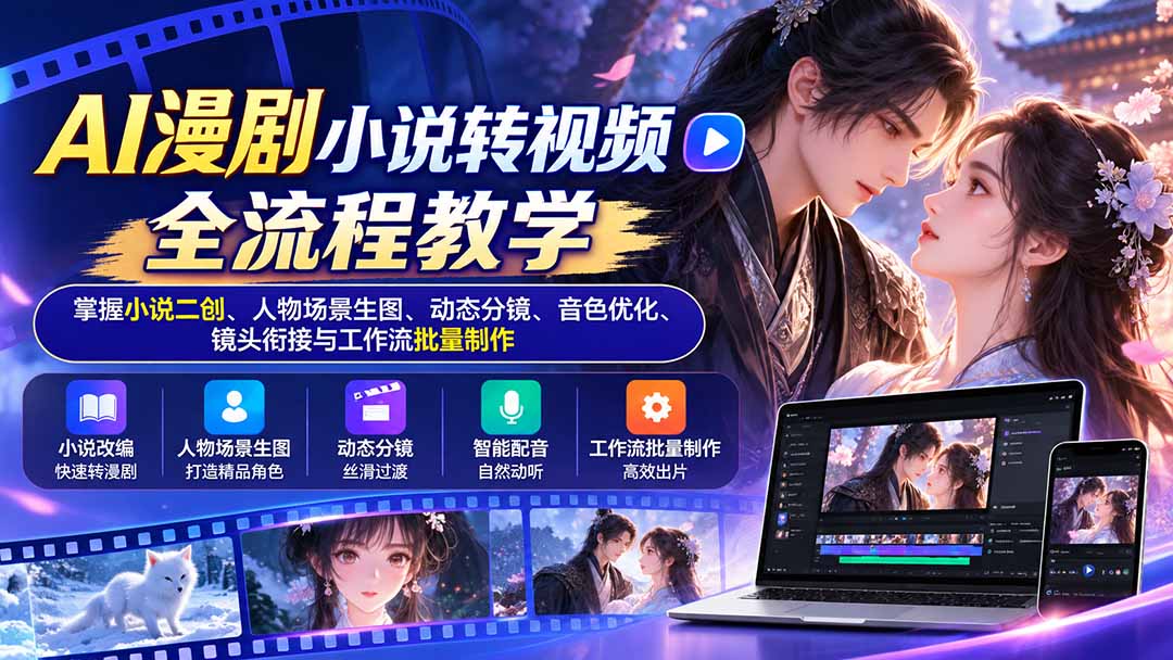 AI漫剧小说转视频全流程教学：掌握小说二创、人物场景生图、动态分镜、音色优化、镜头衔接与工作流批量制作-识享社