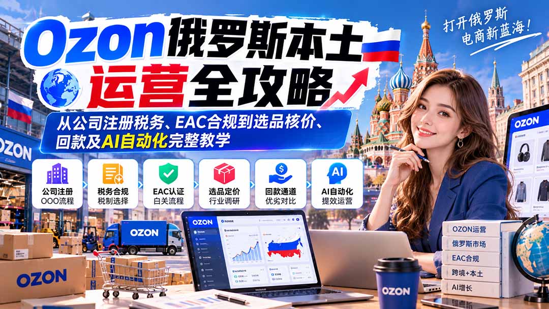Ozon俄罗斯本土运营全攻略：从公司注册税务、EAC合规到选品核价、回款及AI自动化完整教学-识享社