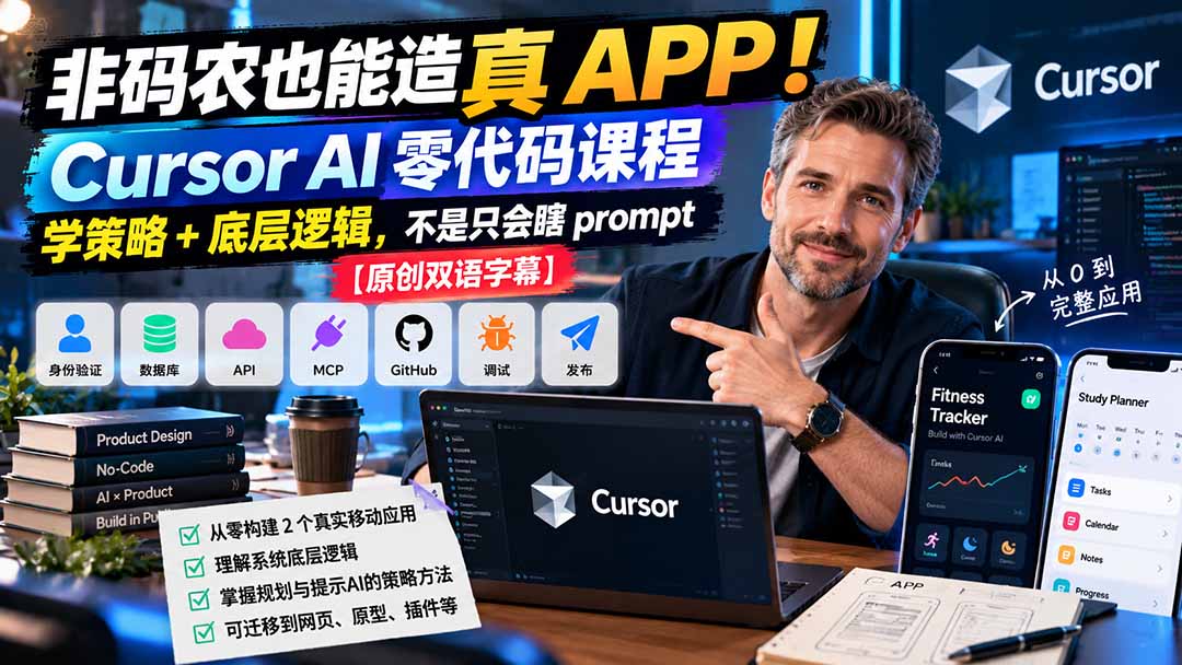 非码农也能造真 APP!Cursor AI 零代码课程:学策略 + 底层逻辑,不是只会瞎 prompt【原创双语字幕】-识享社