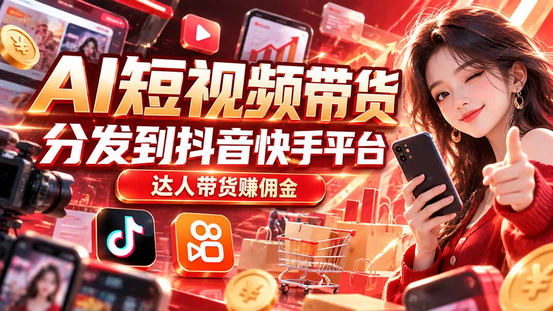 【AI短视频带货】分发到抖音快手平台，达人带货赚佣金-识享社