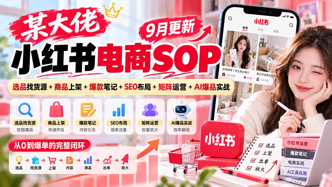 某大佬小红书电商SOP｜9月更新：选品找货源+商品上架+爆款笔记+SEO布局+矩阵运营+AI爆品实战-识享社