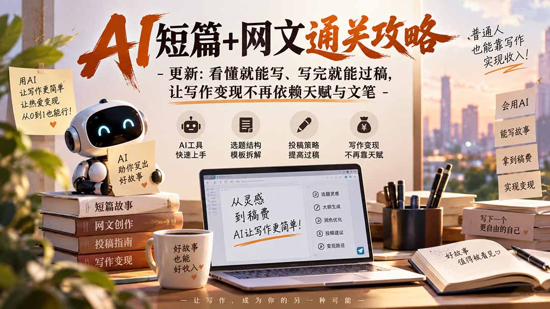 AI短篇+网文通关攻略-更新1009:看懂就能写、写完就能过稿,让写作变现不再依赖天赋与文笔-识享社