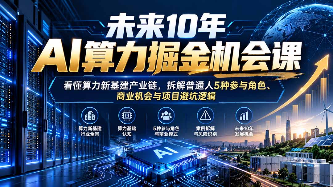未来10年AI算力掘金机会课:看懂算力新基建产业链,拆解普通人5种参与角色、商业机会与项目避坑逻辑-识享社