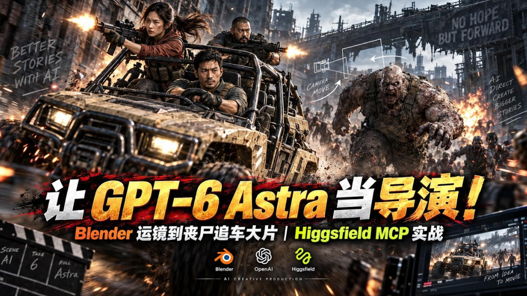 让GPT-6 Astra当导演!Blender运镜到丧尸追车大片|Higgsfield MCP实战-识享社
