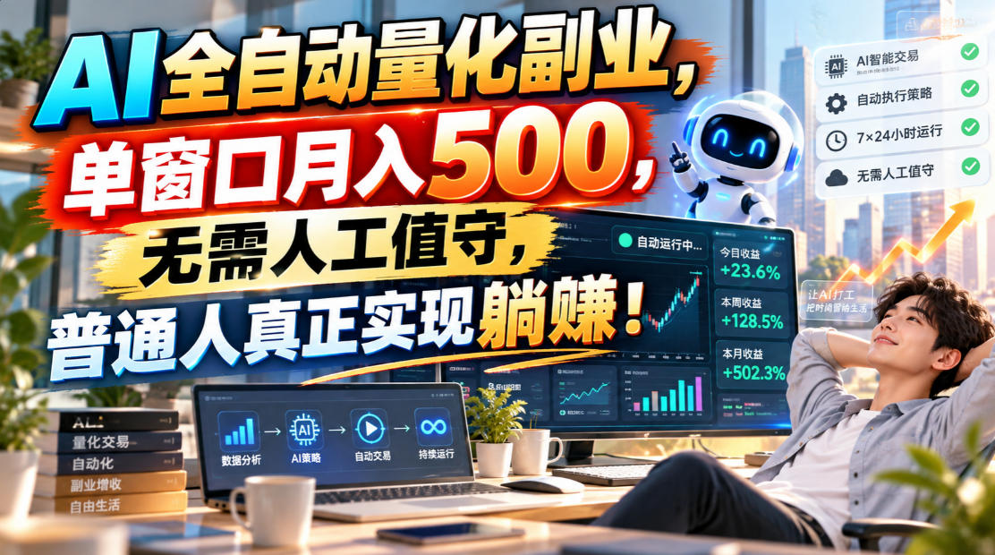 AI全自动量化副业,单窗口月入500,无需人工值守,普通人真正实现躺賺!-识享社