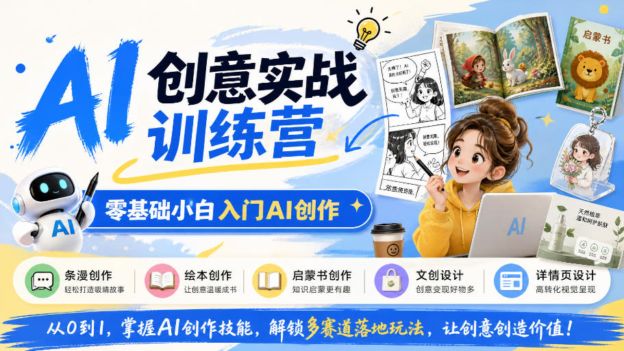 AI创意实战训练营,零基础小白入门AI创作,解锁条漫、绘本、启蒙书、文创、详情页多赛道落地玩法-识享社