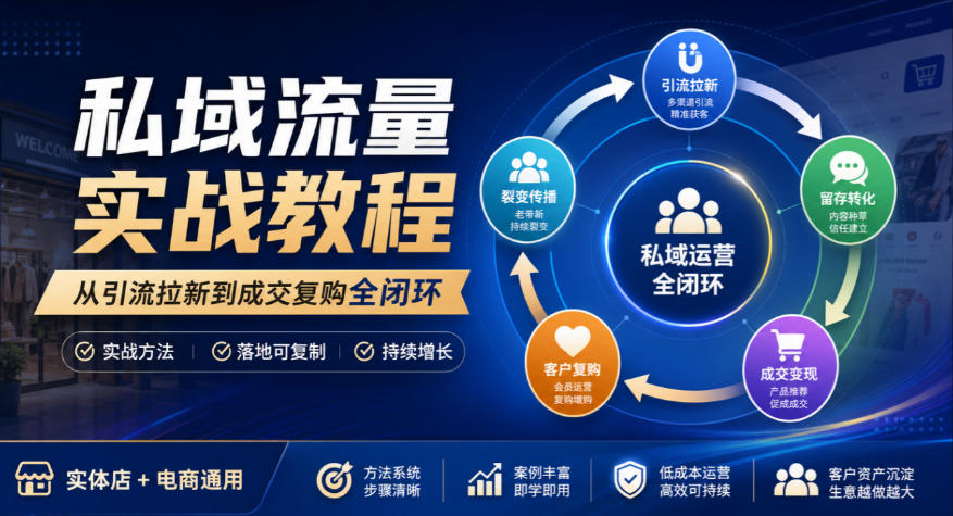 私域流量实战教程，从引流拉新到成交复购全闭环，实体店电商通用-识享社