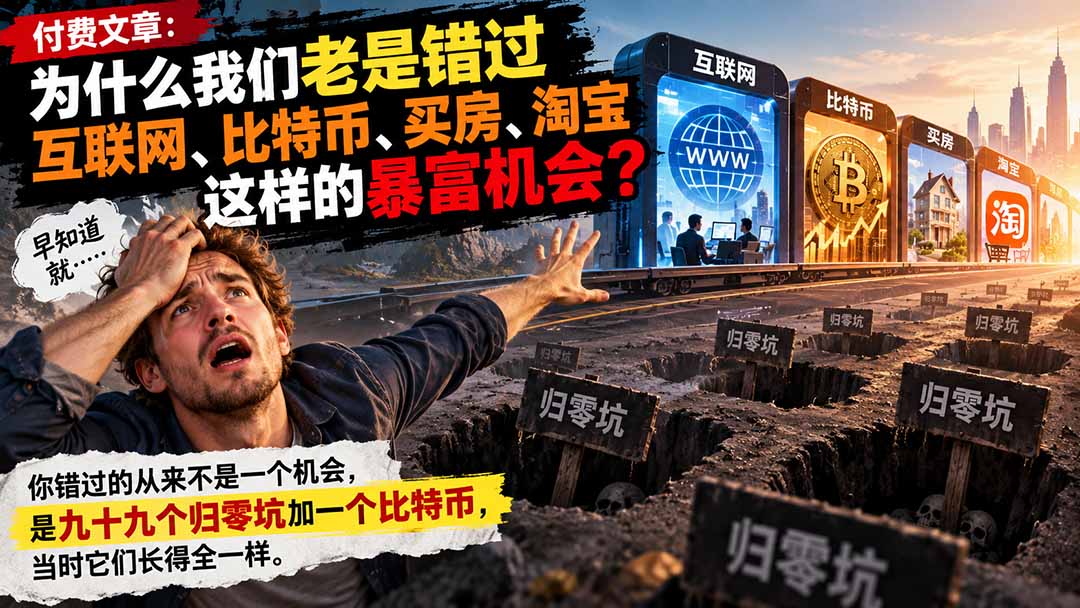付费文章：为什么我们老是错过互联网、比特币、买 房、淘宝这样的暴富机会？-识享社