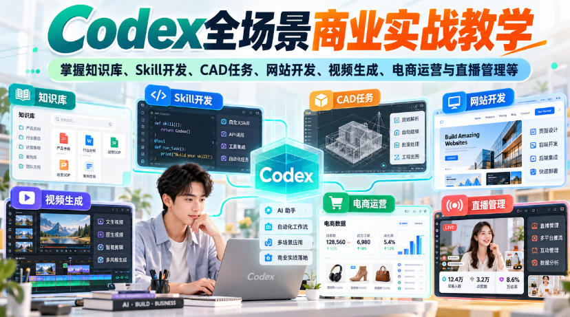 Codex全场景商业实战教学，掌握知识库、Skill开发、CAD任务、网站开发、视频生成、电商运营与直播管理等(更新1010)-识享社