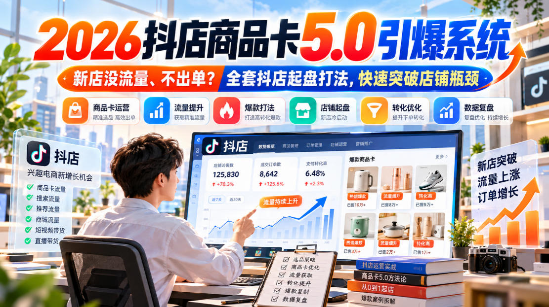 2026抖店商品卡5.0引爆店铺流量,新店没流量、不出单?全套抖店起盘打法,快速突破店铺瓶颈-识享社