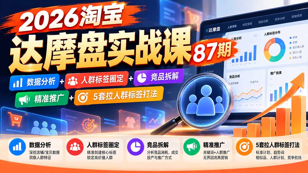 2026淘宝达摩盘实战课87期:数据分析+人群标签圈定+竞品拆解+精准推广+5套拉人群标签打法-识享社